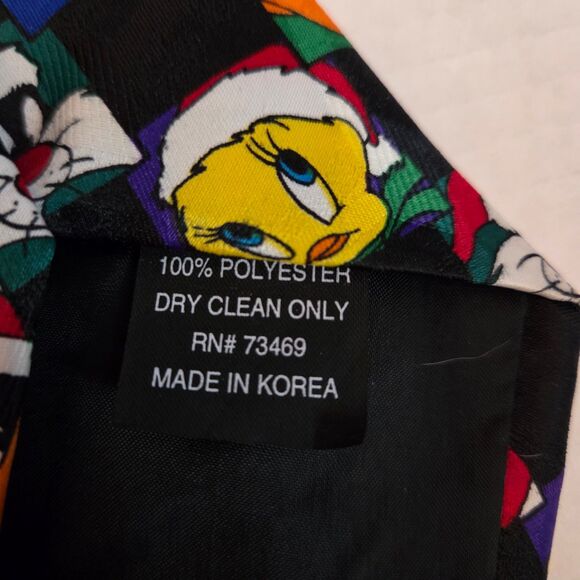 Looney Tunes Vintage Tie Warner Mania Christmas Santa Hat 1996 100% Polyester - Picture 4 of 7